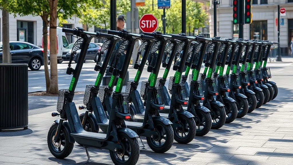 Fleet of parked rental scooters